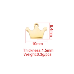 Polished stainless steel crown charm for jewelry making, dimensions 10mm x 8.4mm