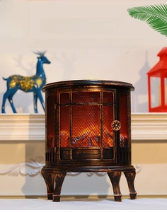 Macro shot of a vintage bronze fireplace lantern with realistic charcoal glowing effect