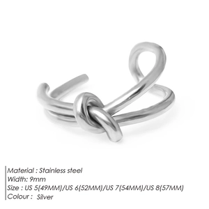Bague noeud en acier inoxydable argenté de 9mm de large avec finition polie