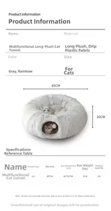 Detailed size chart for foldable long plush cat tunnel bed with 85cm diameter dimensions