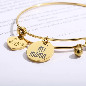 Bracelet cœur en acier doré avec breloques Love et Mi Mama, cadeau fête des mères