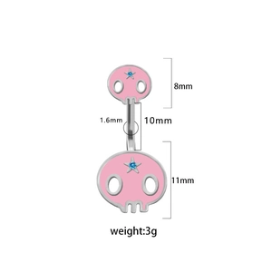Paramètres de taille du piercing de nombril crâne rose avec strass et dimensions