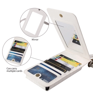 White crocodile pattern crossbody phone bag with internal mirror and multi-card slots
