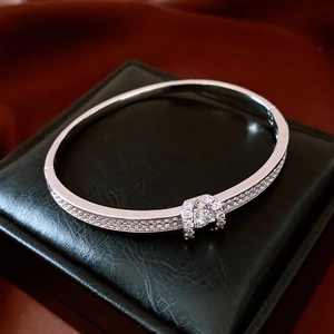 Detailed macro view of 18K silver-plated bangle with micro-set zircon and bright center stone