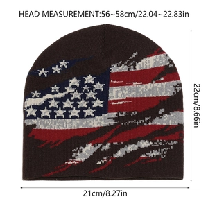 Gorro de punto de invierno para hombre con patrón de bandera de EE. UU. y medidas