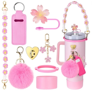 Set de accesorios de margarita rosa con funda de silicona y tapa para vaso Stanley