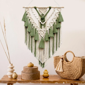 Decorazione Murale Macramé Arazzo In Corda Di Cotone Tessuto A Mano Con Asta Di Legno Frange Arredamento Boho Per Casa