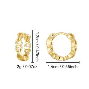 Minimalist S925 sterling silver heart-shaped hoop earrings with 14k gold plating