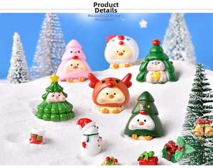 Miniature Christmas resin figurines set featuring snowmen and animal trees in a snowy scene