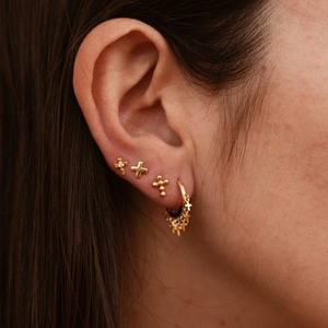 Stainless Steel Cross Stud Hoop Earrings With CZ Rhinestone Geometric Fashion Jewelry For Women