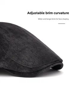 Detail of adjustable bendable brim and widened design on retro men's newsboy cap