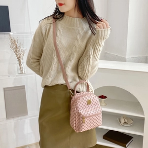 Pink printed mini backpack with vintage patterns and gold hardware for women