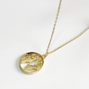Minimalist 925 sterling silver gold-plated necklace with hollow world map pendant