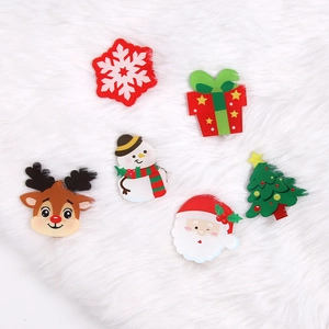 6-piece Christmas acrylic hair clip set featuring Santa, reindeer, and snowman designs