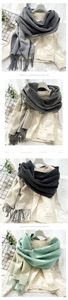 Close-up of knit tassels and soft cashmere-like fabric on elegant winter shawls