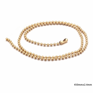 Golden titanium steel bead chain necklace, 450mm length and 2.4mm diameter stainless steel