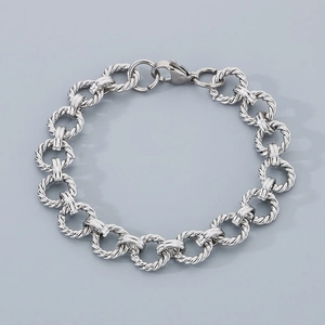 Bracelet chaîne à maillons torsadés en acier inoxydable argenté pour femmes