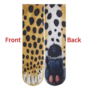 3D animal paw socks featuring realistic leopard fur texture and black padded print
