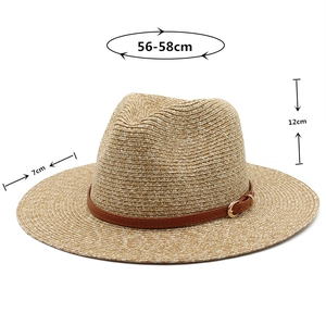 Panama hat size guide showing head circumference 56-58cm, 12cm height and 7cm brim width