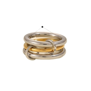 Polished multi-layer interlocking stainless steel ring in gold and silver mixed finish