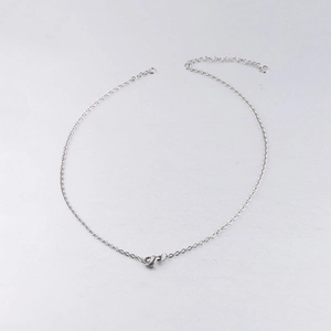 Detail of 2mm silver stainless steel cross chain with lobster clasp and extension link
