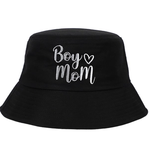 Boy Mom Letter Heart Embroidered Cotton Bucket Hat Vintage Casual Sun Protection Sunshade Fisherman Hat Outdoor Summer Women