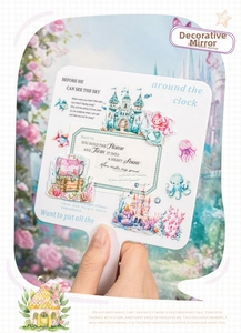 Detail of magical theme decorative hand mirror featuring fairy tale and mermaid stickers
