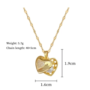 Detailed size parameters of heart pendant necklace with pearls and sparkling crystals