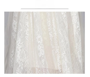 Close-up of white jacquard lace fabric with intricate floral embroidery and sheer mesh