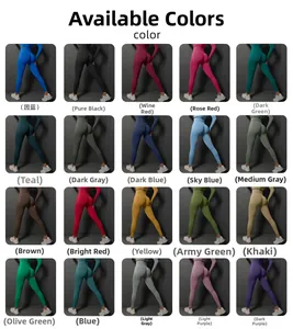 Grille détaillée montrant 20 couleurs pour leggings de yoga sans couture taille haute