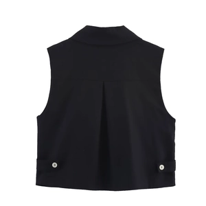 Ensemble haut sans manches et pantalon en mélange de lin noir avec pli creux au dos