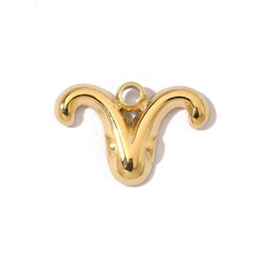 Macro detail of 18K gold plated stainless steel Aries zodiac pendant with round bail