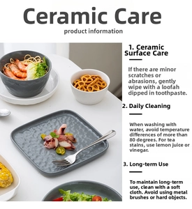 Detailed ceramic maintenance guide for luxury grey ribbed bowls and square plates
