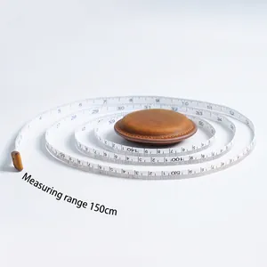 Handmade brown crazy horse leather mini retractable measuring tape 150cm with keychain