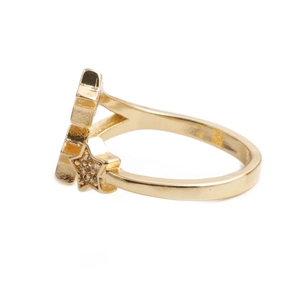 Adjustable gold star ring for women featuring micro-set zircon and layered cross bands