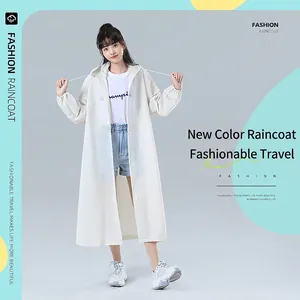 Raincoat EVA Long Hooded Waterproof Portable Outdoor Travel Fashion Unisex Reusable Button Closure Elastic Cuffs