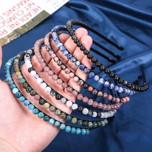 Handcrafted 6mm natural crystal beaded headbands in multiple colors on black metal base