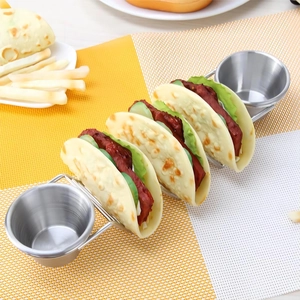 304 Stainless Steel Taco Holder Stand W-Shaped Food Rack With Sauce Cups Non-Slip Feet For Restaurant Kitchen Dining