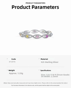 Specifications of S925 silver ring with colorful 5A cubic zirconia and 2.5mm width