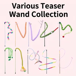 Interactive Cat Teaser Wand Toy With Plush Feather Bell Crinkle Sound Flexible Stick For Indoor Kitten Exercise