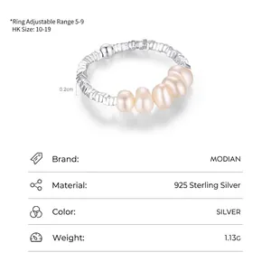 Adjustable S925 sterling silver ring with five oval freshwater pearls for women