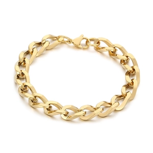 Bracelet gourmette unisexe en acier titane plaqué or 18K avec fermoir mousqueton