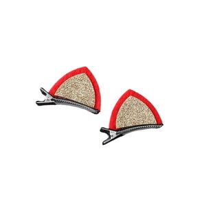 Sparkly gold and red cat ear hair clips for girls with shiny sequins and felt fabric