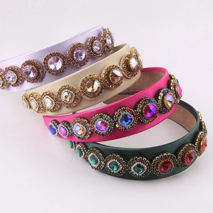 Baroque Rhinestone Headband Satin Padded Wide Alice Band Colorful Jewelry Hair Hoop Vintage Luxury Wedding Party Women