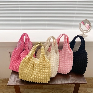 Chic bubble texture large capacity tote bags in pink, beige, white, and black colors