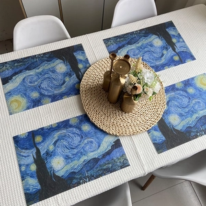 Artistic Oil Painting Style Placemats PVC Heat Resistant Washable Table Mats Dining Room Kitchen Decor Vintage