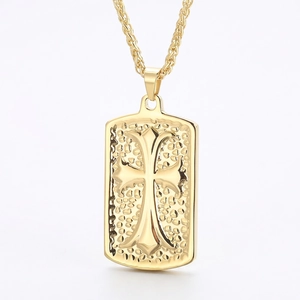 Cross Pendant Necklace Stainless Steel Rectangle Dog Tag Hammered Texture Gothic Hip Hop Jewelry For Men