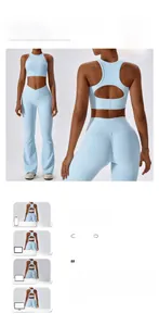 Détail de l'ensemble de yoga côtelé avec legging taille haute et brassière dos ouvert