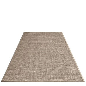 Japanese style brown rectangular woven linen rug with durable texture and stitched borders