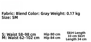 Vue détaillée du tableau des tailles et info tissu pour l'ensemble en tricot gris et dentelle